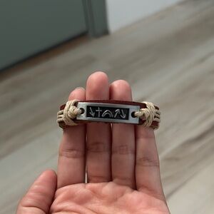 Brown and Tan Leather Bracelet with Silver Plate